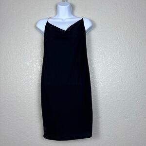 Mini Slip‎ Dress Womens Medium Black Rhinestone Strap Cowl Neck Y2K LBD NYE